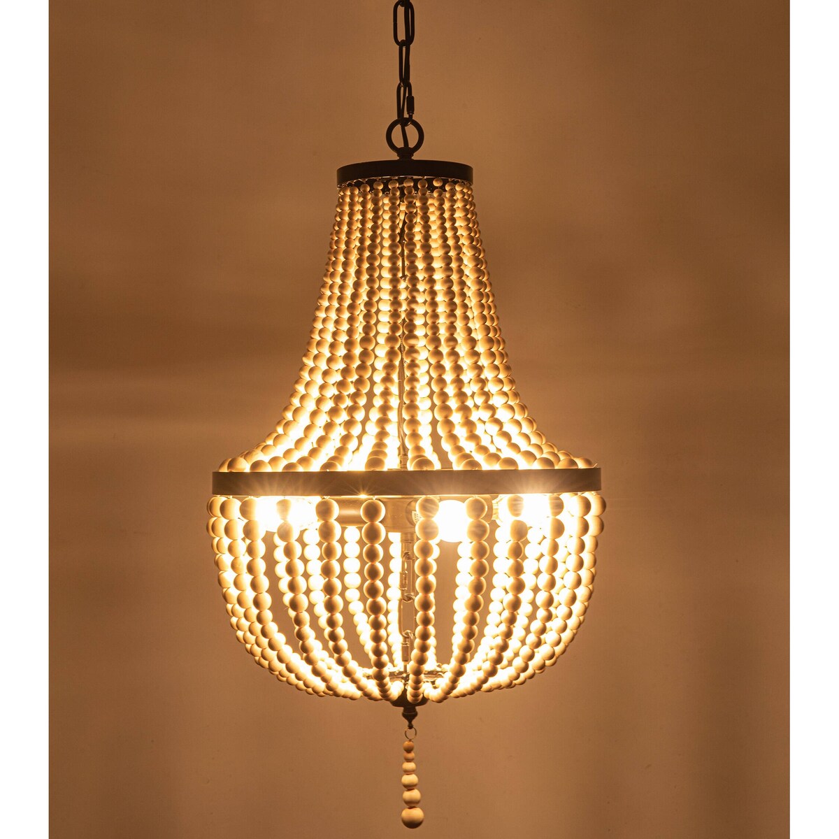 Lustre en perles de bois de style ferme, éclairage moderne