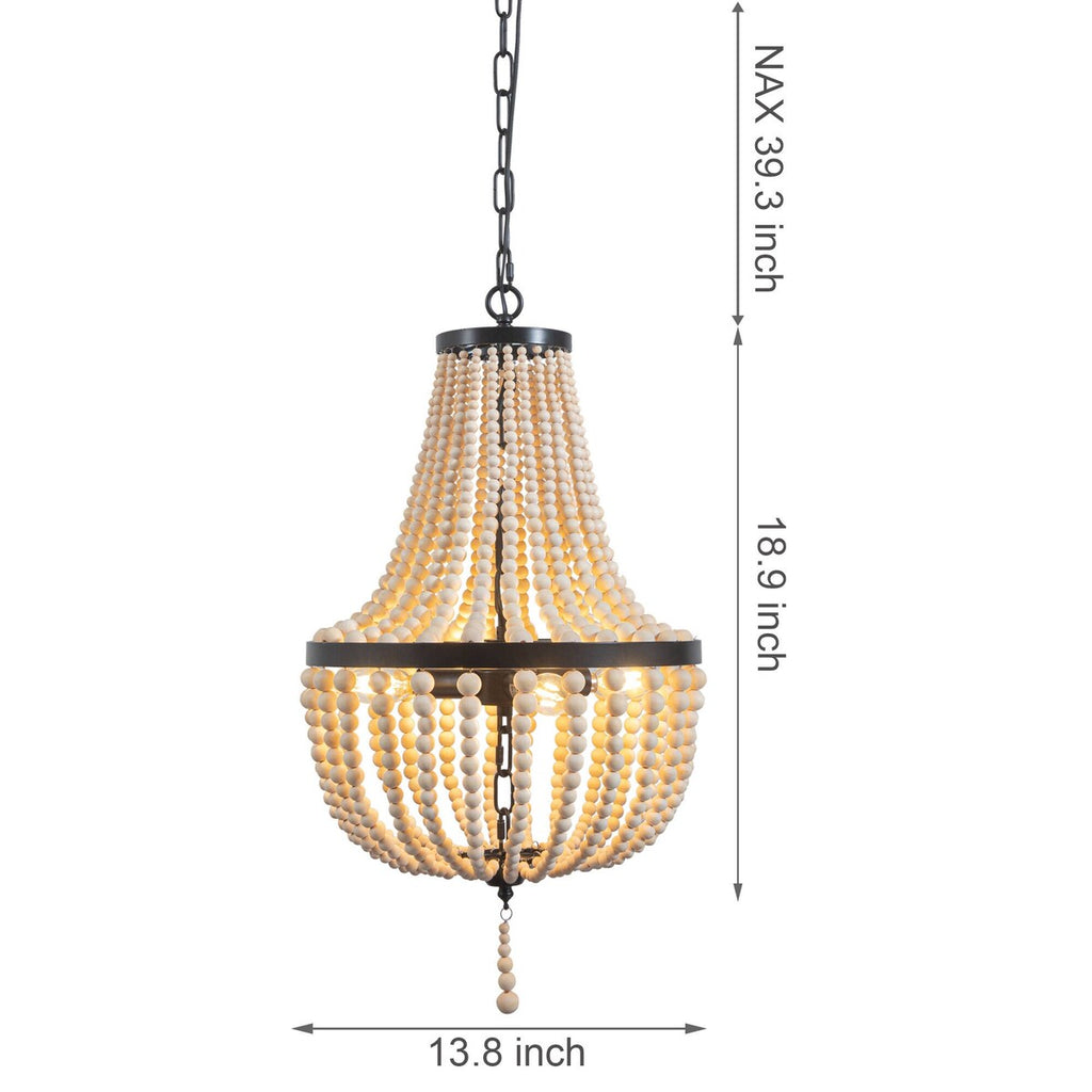 Lustre en perles de bois de style ferme, éclairage moderne