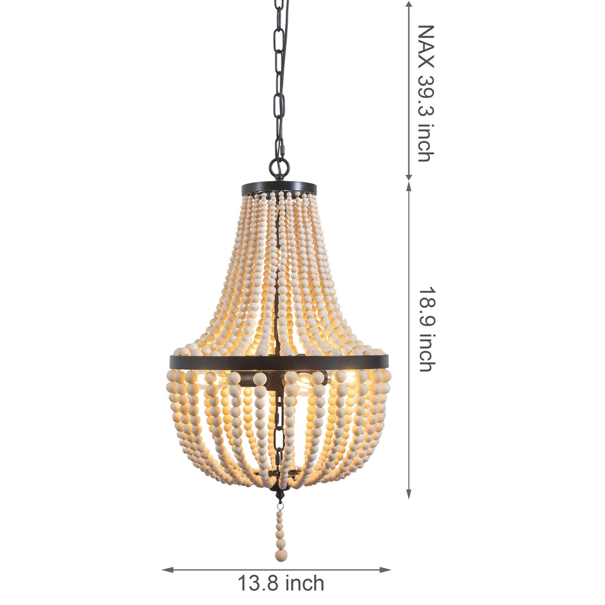 Lustre en perles de bois de style ferme, éclairage moderne