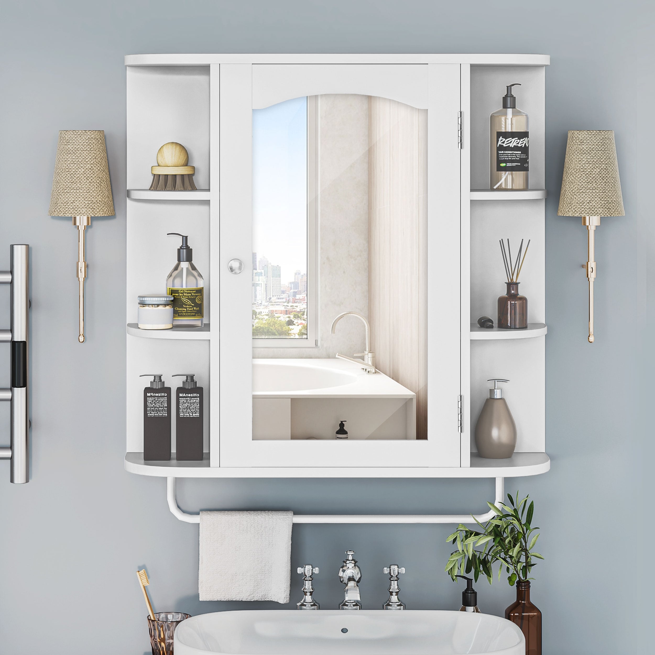 Armoire à pharmacie murale moderne avec étagères réglables et porte-serviettes