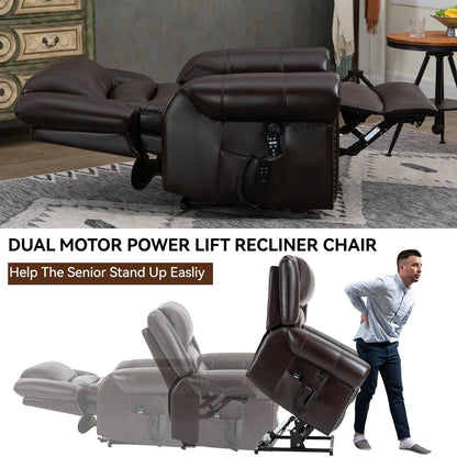 Fauteuil inclinable électrique à double moteur en similicuir avec massage thermique, ports USB et positions d'inclinaison infinies