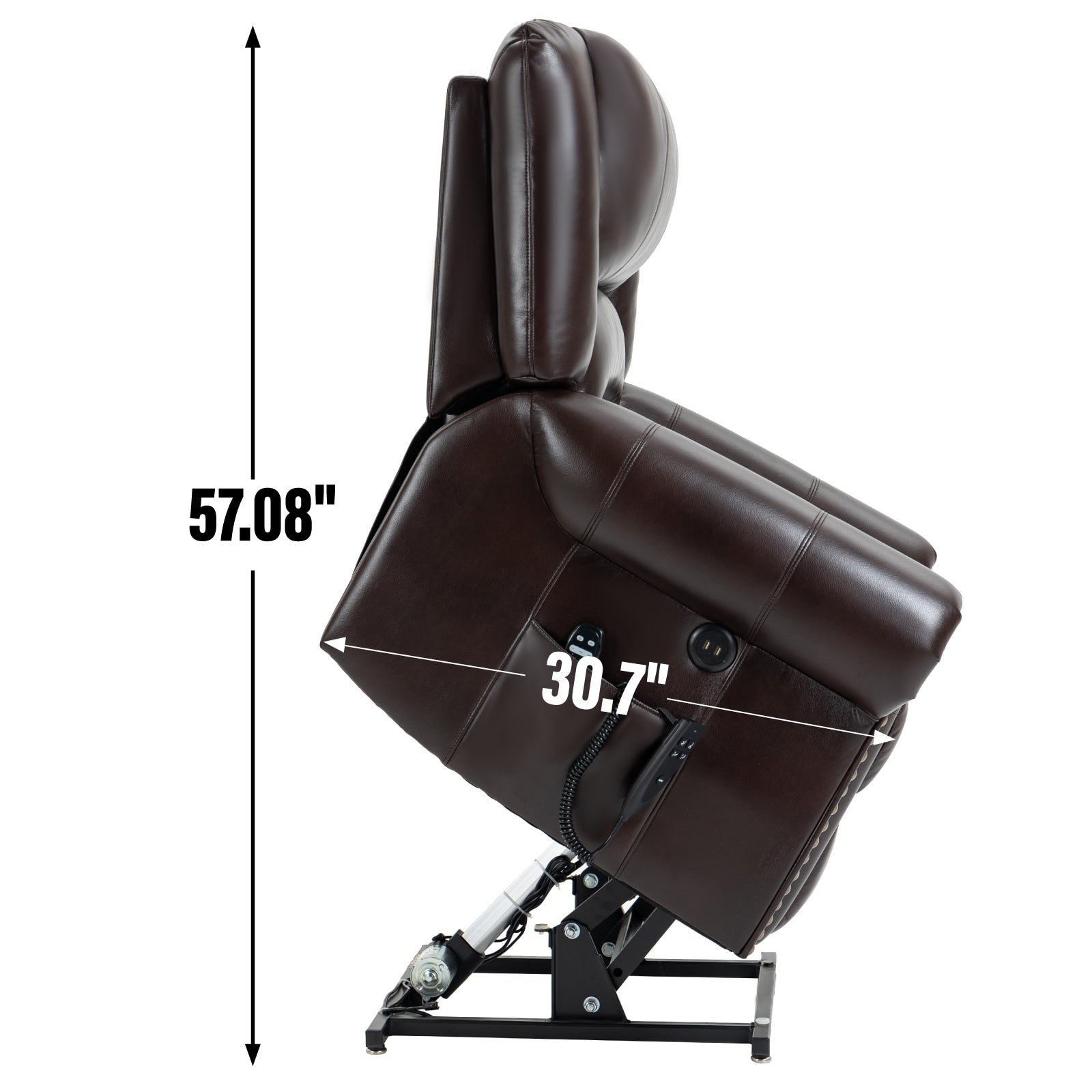 Fauteuil inclinable électrique à double moteur en similicuir avec massage thermique, ports USB et positions d'inclinaison infinies