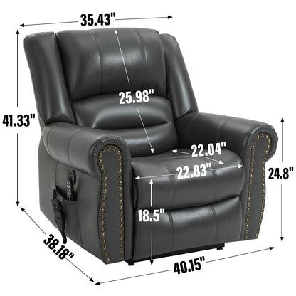 Fauteuil inclinable électrique à double moteur en similicuir avec massage thermique, ports USB et positions d'inclinaison infinies