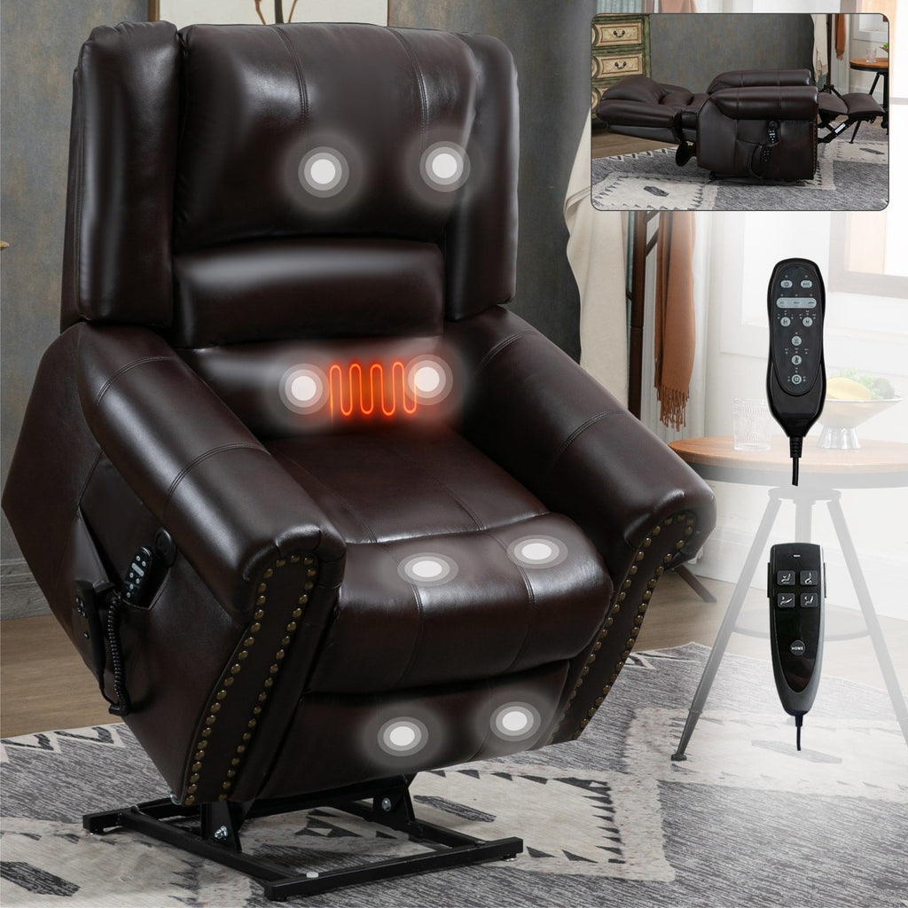 Fauteuil inclinable électrique à double moteur en similicuir avec massage thermique, ports USB et positions d'inclinaison infinies
