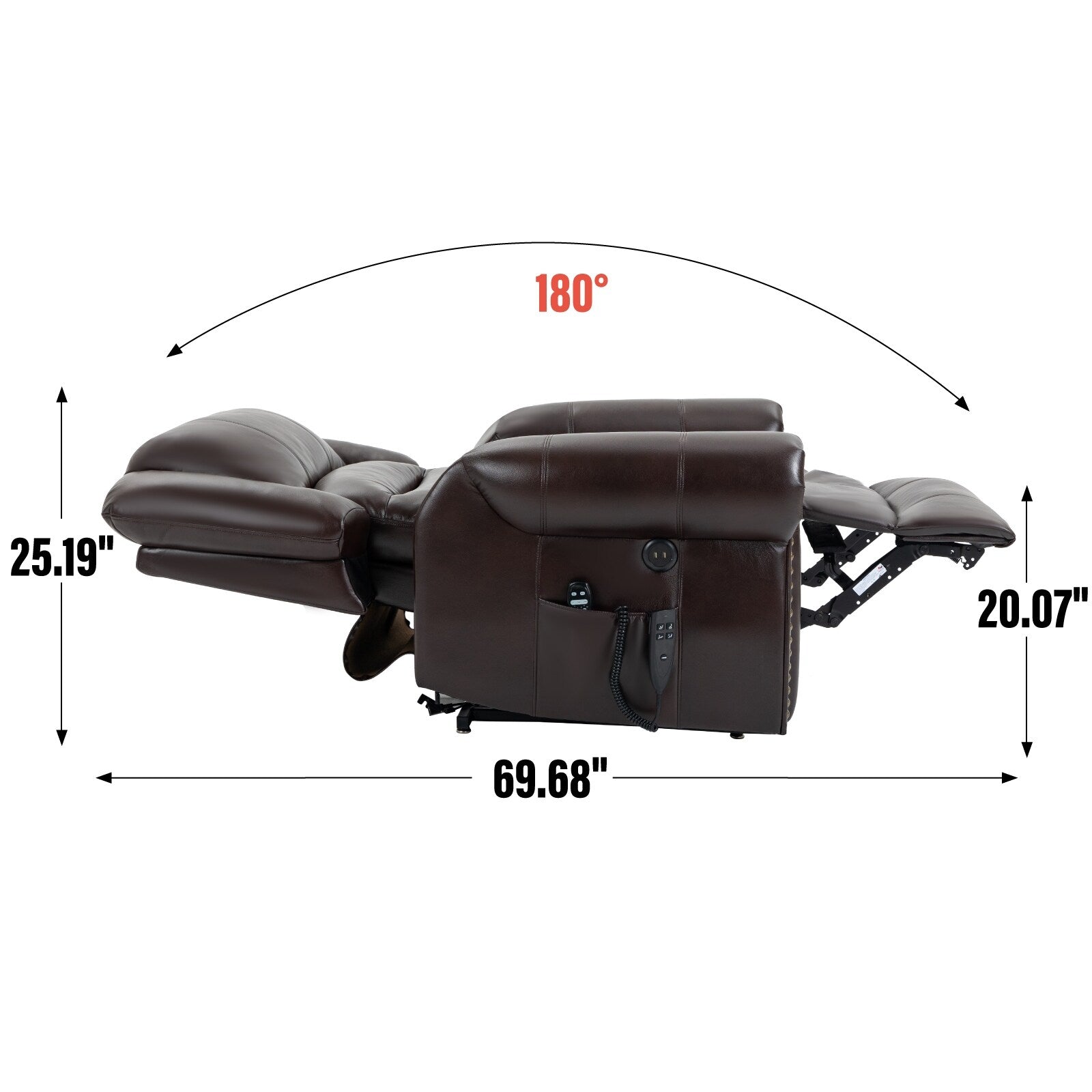 Fauteuil inclinable électrique à double moteur en similicuir avec massage thermique, ports USB et positions d'inclinaison infinies