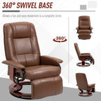 Fauteuil inclinable pivotant manuel en similicuir avec repose-pieds, accoudoirs et base en bois enveloppée