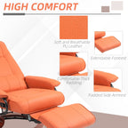 Fauteuil inclinable pivotant manuel en similicuir avec repose-pieds, accoudoirs et base en bois enveloppée
