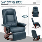 Fauteuil inclinable pivotant manuel en similicuir avec repose-pieds, accoudoirs et base en bois enveloppée