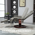 Fauteuil inclinable pivotant manuel en similicuir avec repose-pieds, accoudoirs et base en bois enveloppée
