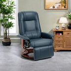 Fauteuil inclinable pivotant manuel en similicuir avec repose-pieds, accoudoirs et base en bois enveloppée