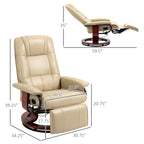 Fauteuil inclinable pivotant manuel en similicuir avec repose-pieds, accoudoirs et base en bois enveloppée