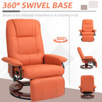 Fauteuil inclinable pivotant manuel en similicuir avec repose-pieds, accoudoirs et base en bois enveloppée