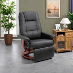 Fauteuil inclinable pivotant manuel en similicuir avec repose-pieds, accoudoirs et base en bois enveloppée