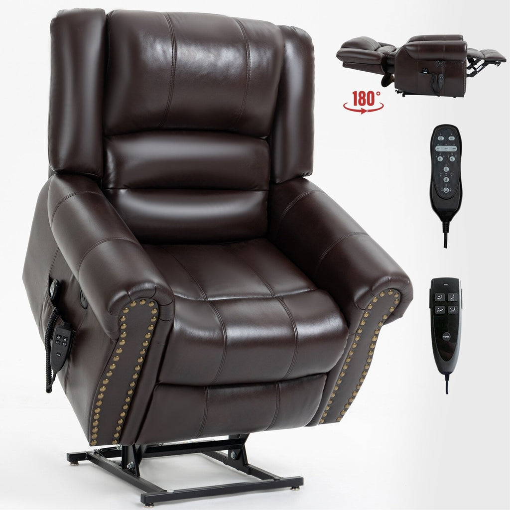 Fauteuil inclinable électrique en similicuir avec double moteur, massage thermique, ports USB et inclinaison infinie pour personnes âgées