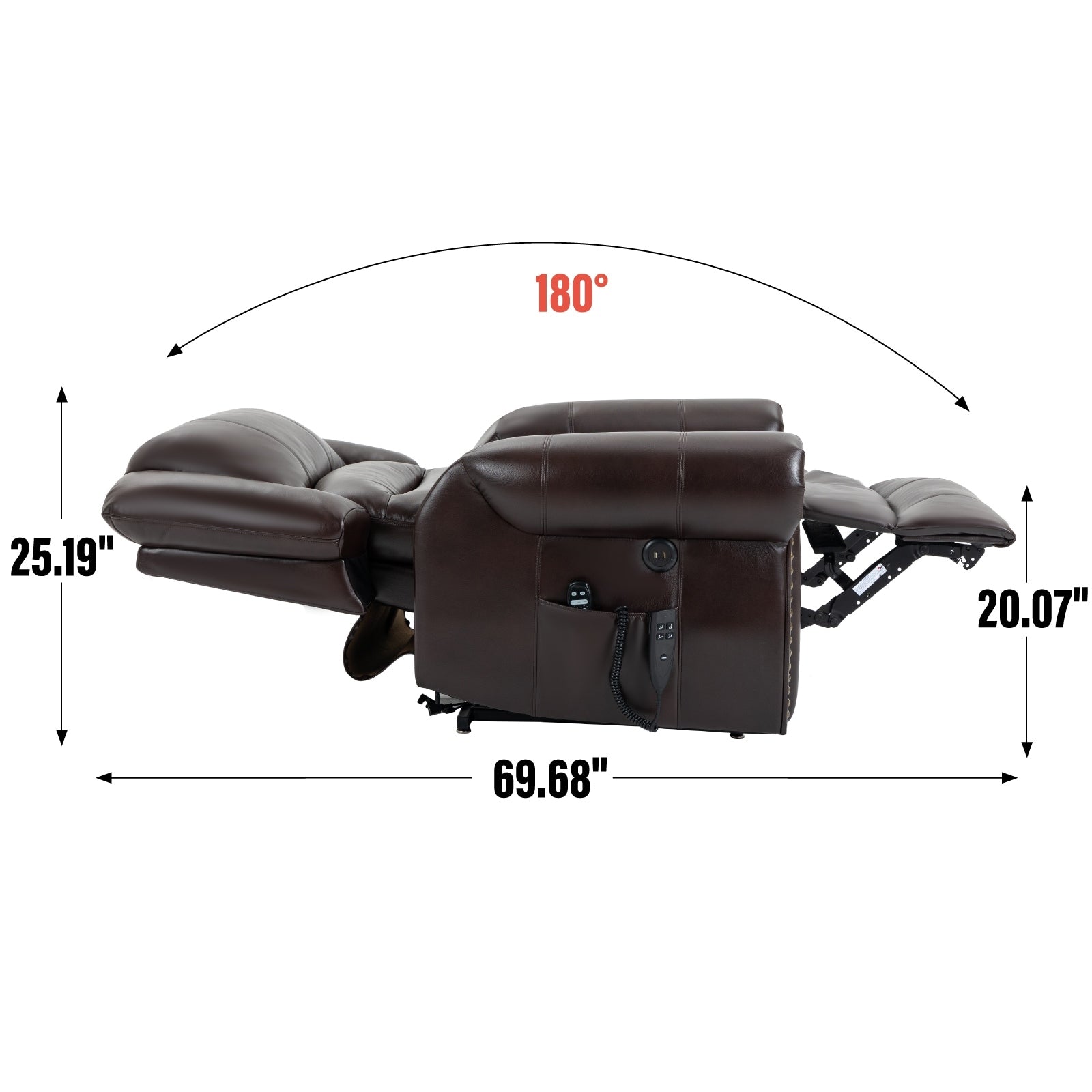 Fauteuil inclinable électrique en similicuir avec double moteur, massage thermique, ports USB et inclinaison infinie pour personnes âgées