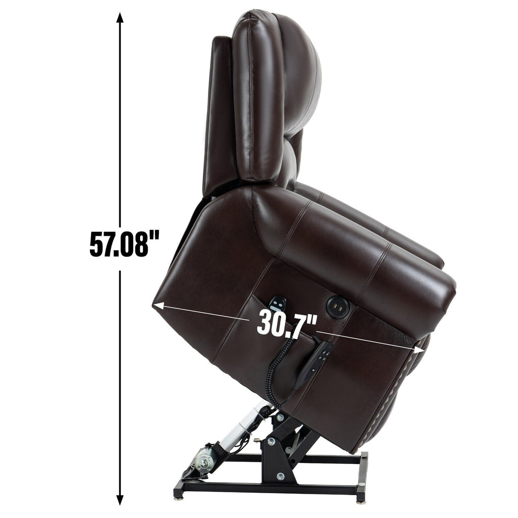 Fauteuil inclinable électrique en similicuir avec double moteur, massage thermique, ports USB et inclinaison infinie pour personnes âgées