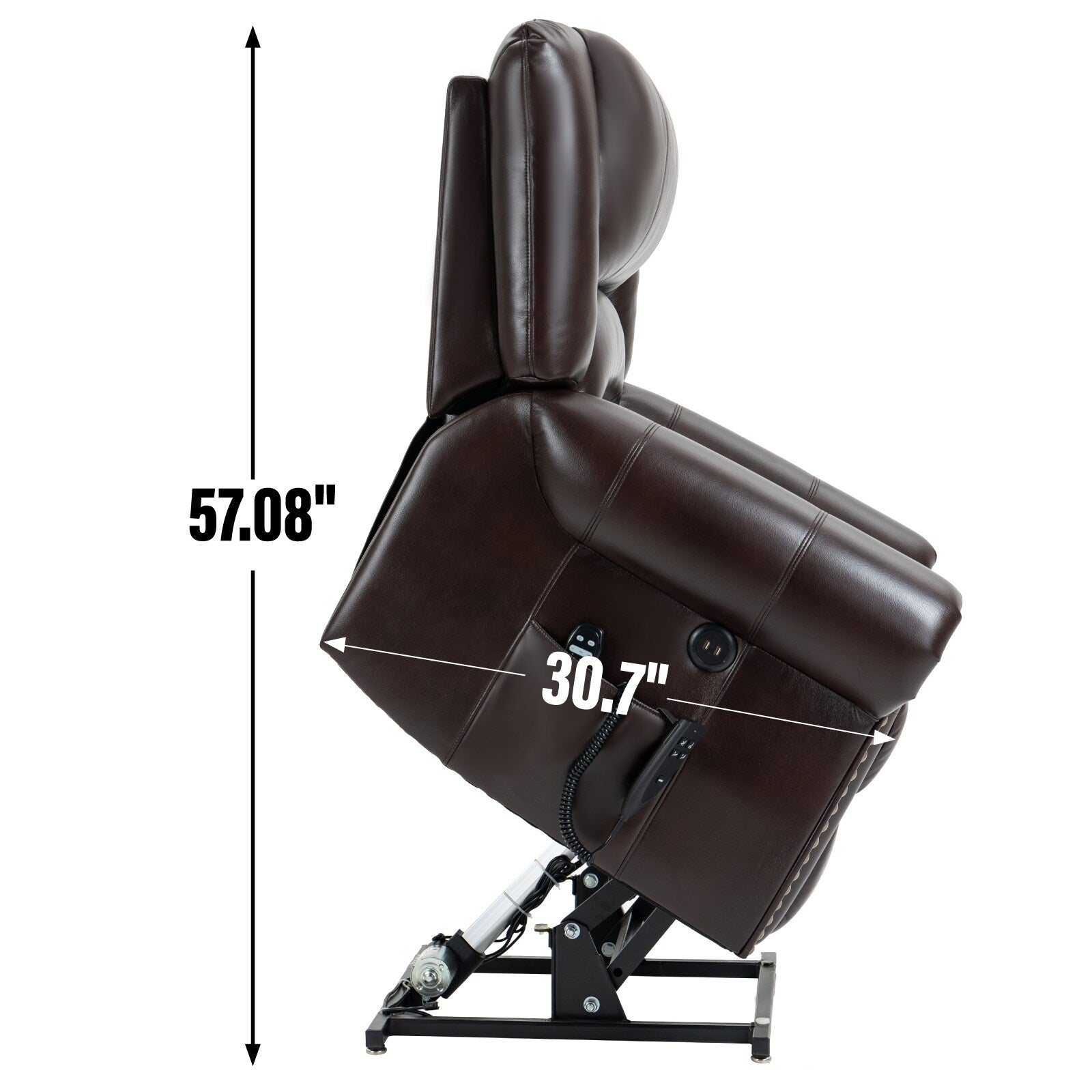 Fauteuil inclinable électrique en similicuir avec double moteur, massage thermique, ports USB et inclinaison infinie pour personnes âgées