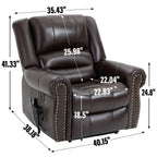 Fauteuil inclinable électrique en similicuir avec double moteur, massage thermique, ports USB et inclinaison infinie pour personnes âgées