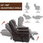 Fauteuil inclinable électrique en similicuir avec double moteur, massage thermique, ports USB et inclinaison infinie pour personnes âgées