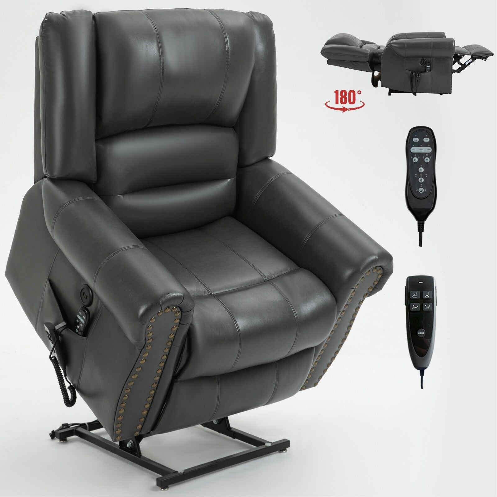 Fauteuil inclinable électrique en similicuir avec double moteur, massage thermique, ports USB et inclinaison infinie pour personnes âgées