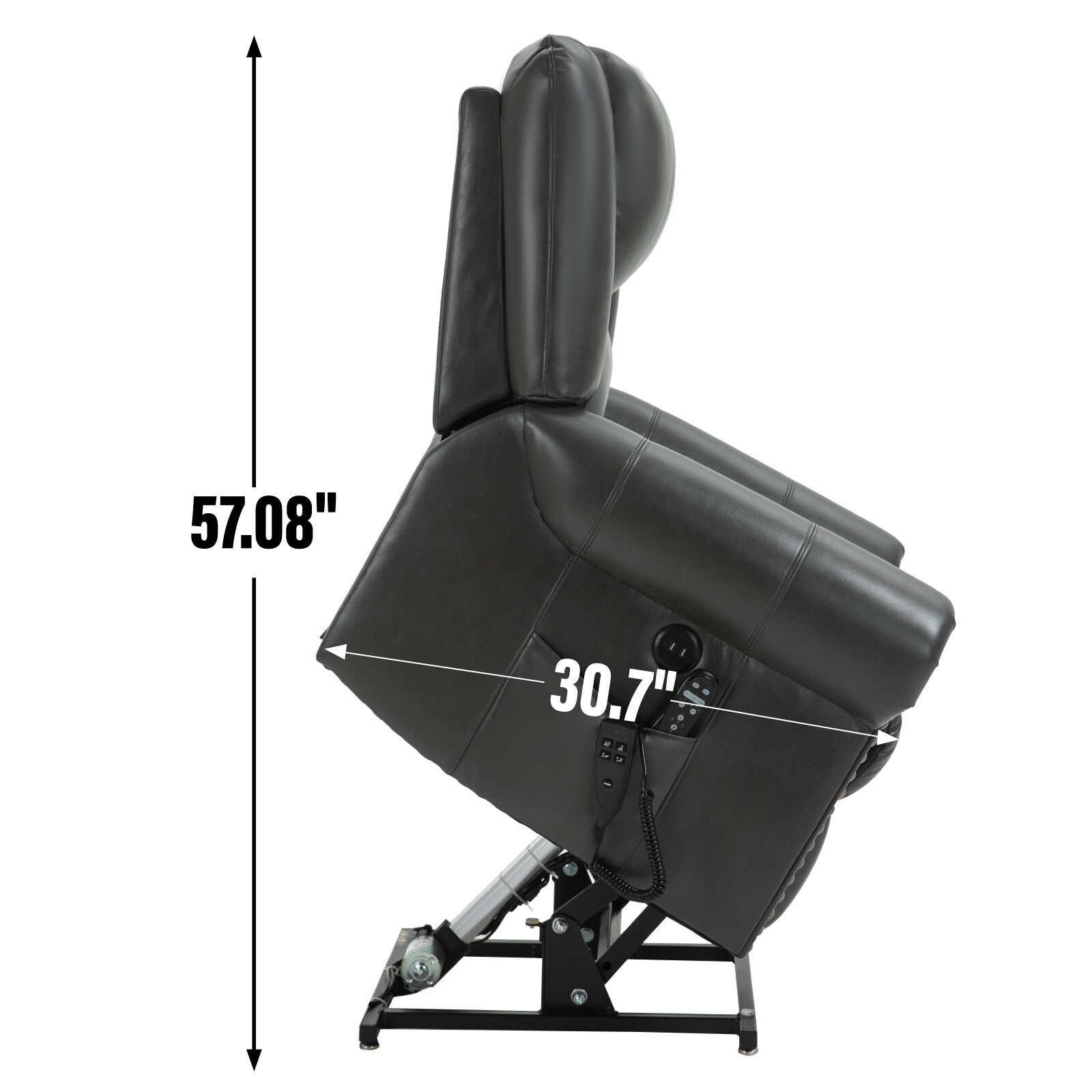 Fauteuil inclinable électrique en similicuir avec double moteur, massage thermique, ports USB et inclinaison infinie pour personnes âgées