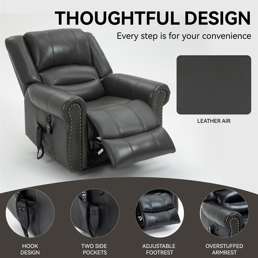 Fauteuil inclinable électrique en similicuir avec double moteur, massage thermique, ports USB et inclinaison infinie pour personnes âgées