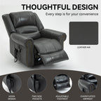 Fauteuil inclinable électrique en similicuir avec double moteur, massage thermique, ports USB et inclinaison infinie pour personnes âgées