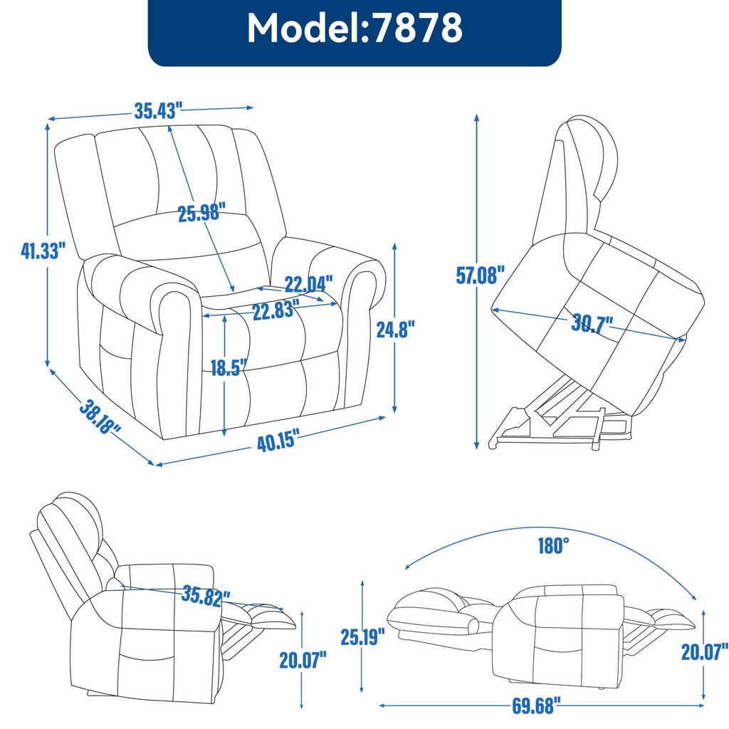 Fauteuil inclinable électrique en similicuir avec double moteur, massage thermique, ports USB et inclinaison infinie pour personnes âgées