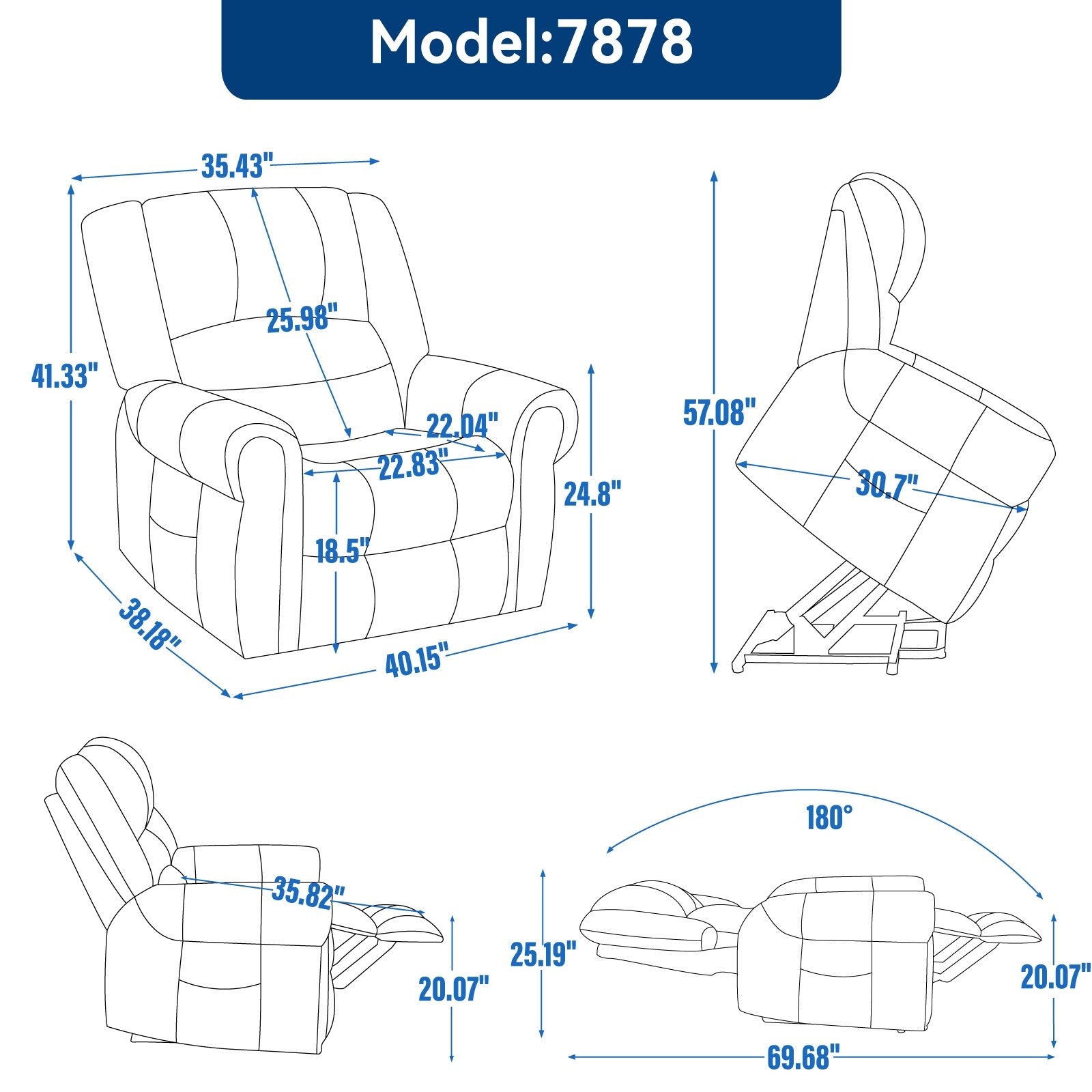 Fauteuil inclinable électrique en similicuir avec double moteur, massage thermique, ports USB et inclinaison infinie pour personnes âgées