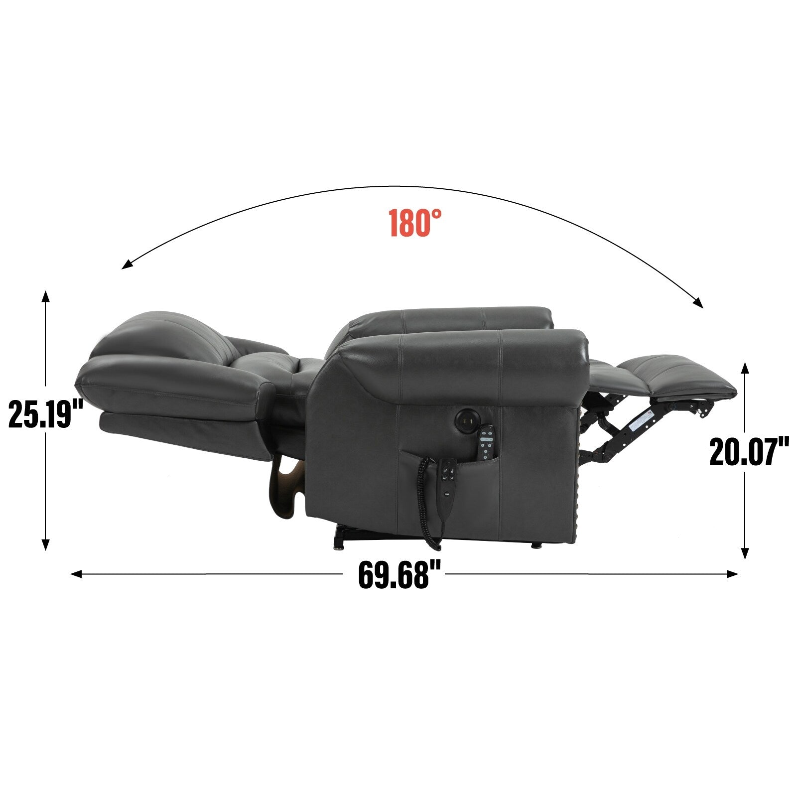 Fauteuil inclinable électrique en similicuir avec double moteur, massage thermique, ports USB et inclinaison infinie pour personnes âgées