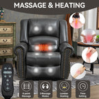 Fauteuil inclinable électrique en similicuir avec double moteur, massage thermique, ports USB et inclinaison infinie pour personnes âgées