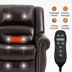 Fauteuil inclinable électrique en similicuir avec double moteur, massage thermique, ports USB et inclinaison infinie pour personnes âgées