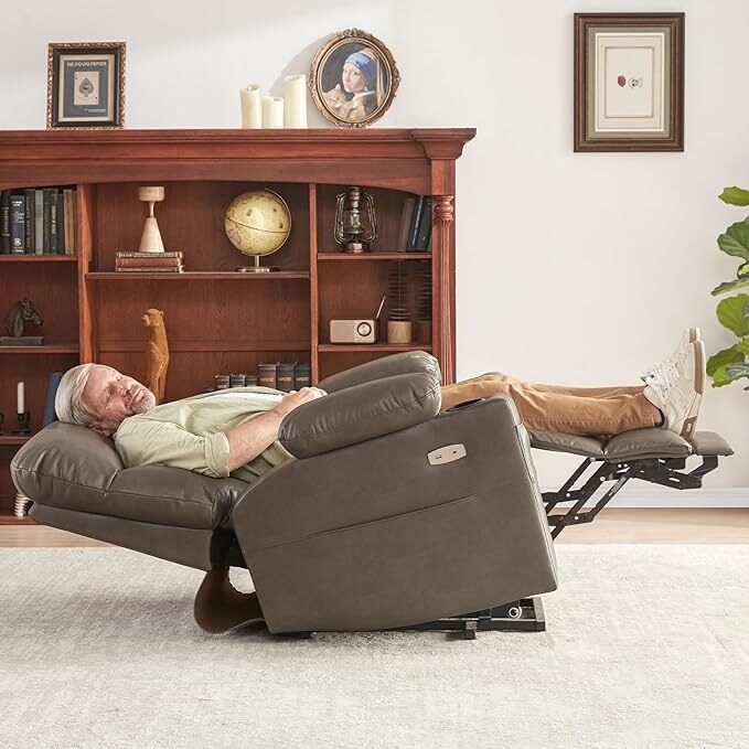 Fauteuil inclinable électrique en similicuir avec massage 8 points, chauffage lombaire, port USB, position à plat