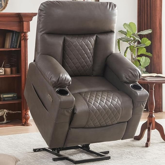 Fauteuil inclinable électrique en similicuir avec massage 8 points, chauffage lombaire, port USB, position à plat
