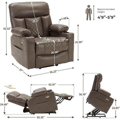 Fauteuil inclinable électrique en similicuir avec massage 8 points, chauffage lombaire, port USB, position à plat