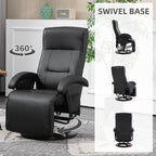 Fauteuil inclinable en similicuir, pivotant et réglable à 135°, avec repose-pieds, assise et accoudoirs rembourrés et base en bois pour le salon