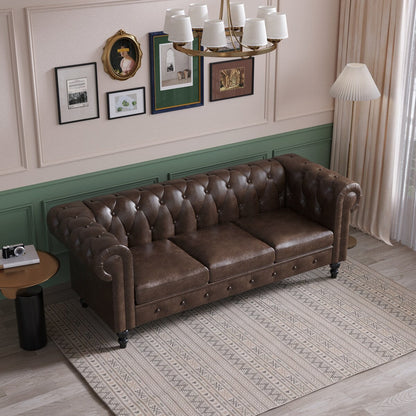 Canapé Chesterfield rembourré en similicuir - 3 places