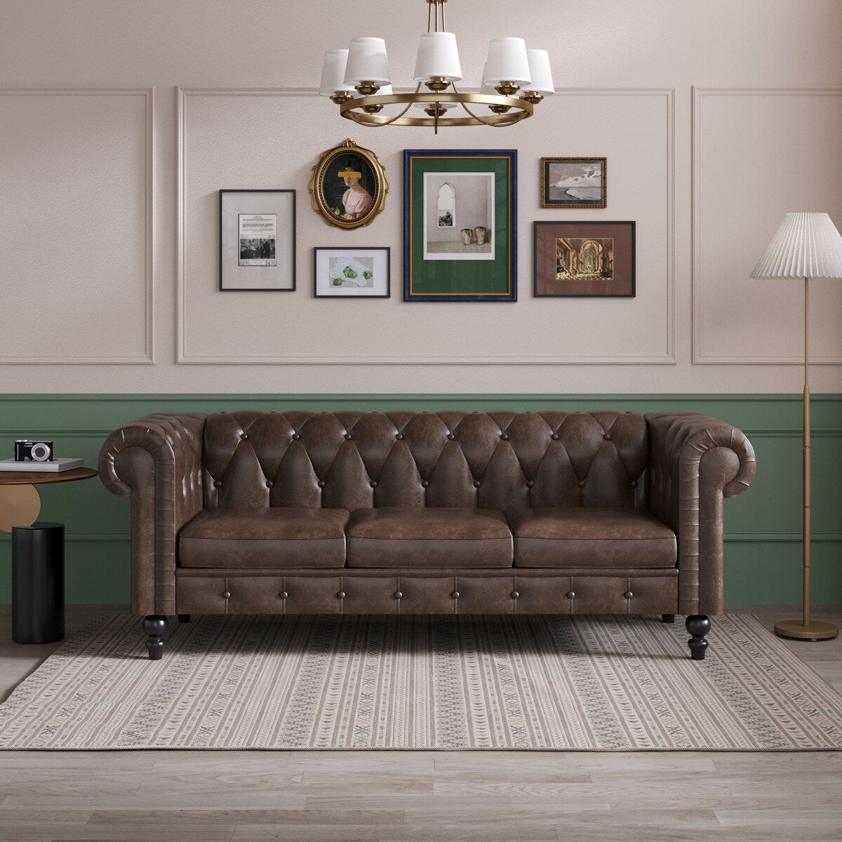 Canapé Chesterfield rembourré en similicuir - 3 places