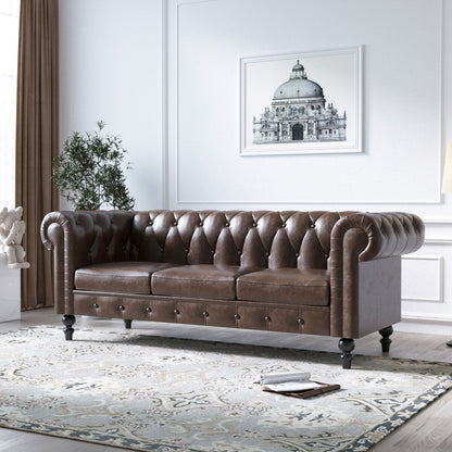 Canapé Chesterfield rembourré en similicuir - 3 places
