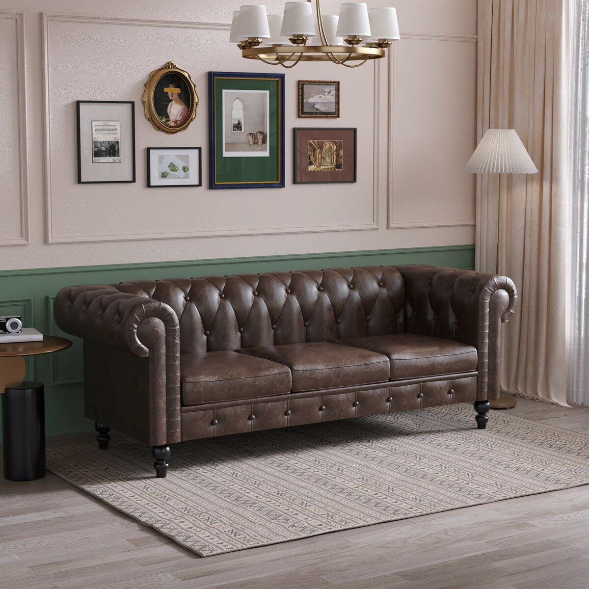 Canapé Chesterfield rembourré en similicuir - 3 places