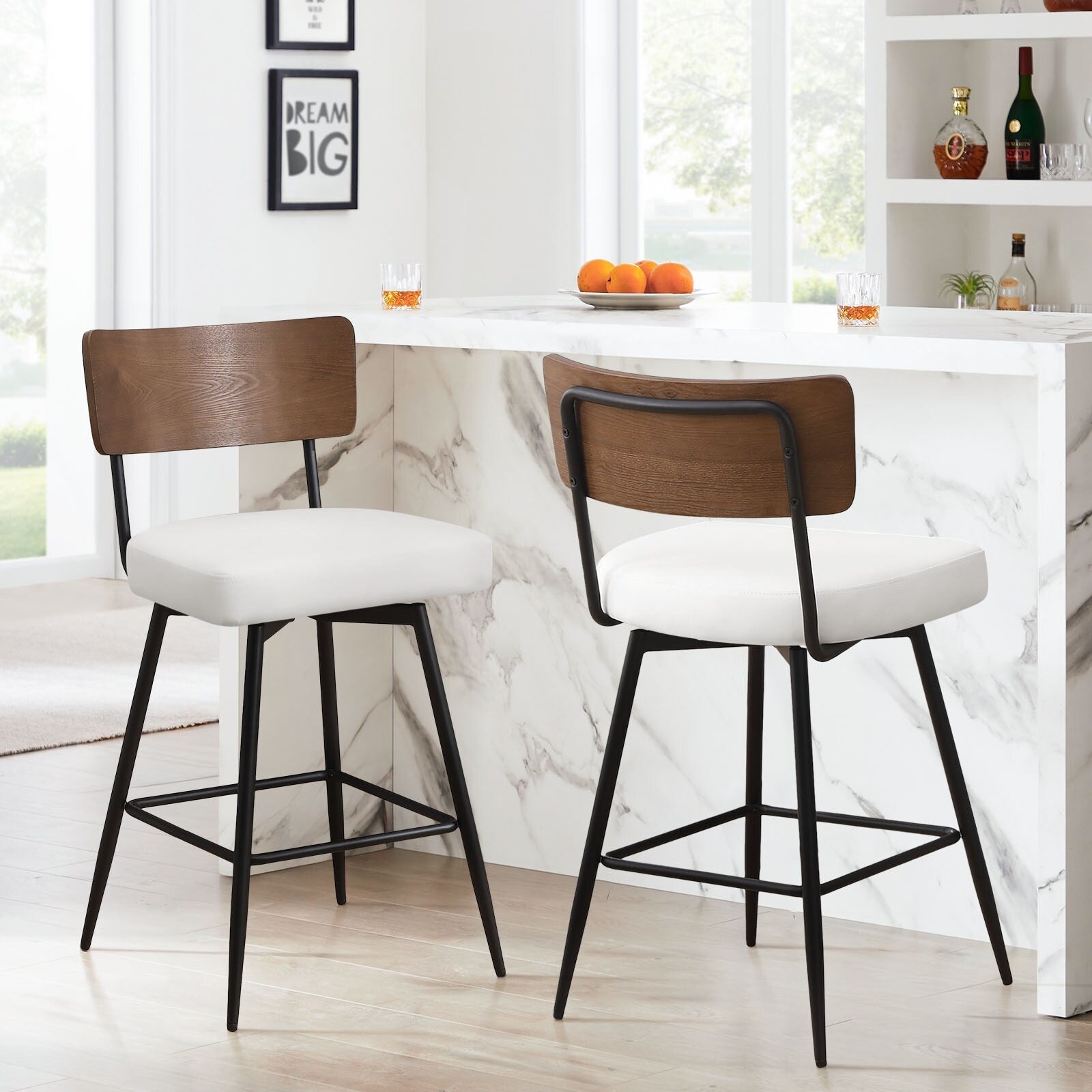 Lot de 2/3/4 tabourets de bar/comptoir pivotants rembourrés en similicuir