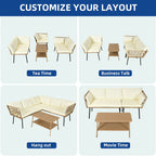 Ensemble de conversation pour patio extérieur Moasis 4 pièces, canapé sectionnel en osier, ensemble de canapé en forme de L avec table basse