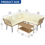 Ensemble de conversation pour patio extérieur Moasis 4 pièces, canapé sectionnel en osier, ensemble de canapé en forme de L avec table basse