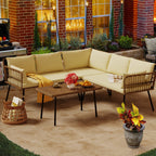 Ensemble de conversation pour patio extérieur Moasis 4 pièces, canapé sectionnel en osier, ensemble de canapé en forme de L avec table basse