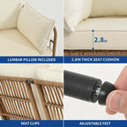 Ensemble de conversation pour patio extérieur Moasis 4 pièces, canapé sectionnel en osier, ensemble de canapé en forme de L avec table basse