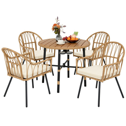 Ensemble de salle à manger d'extérieur en rotin Moasis 5 pièces, chaises et table en osier avec trou pour parasol