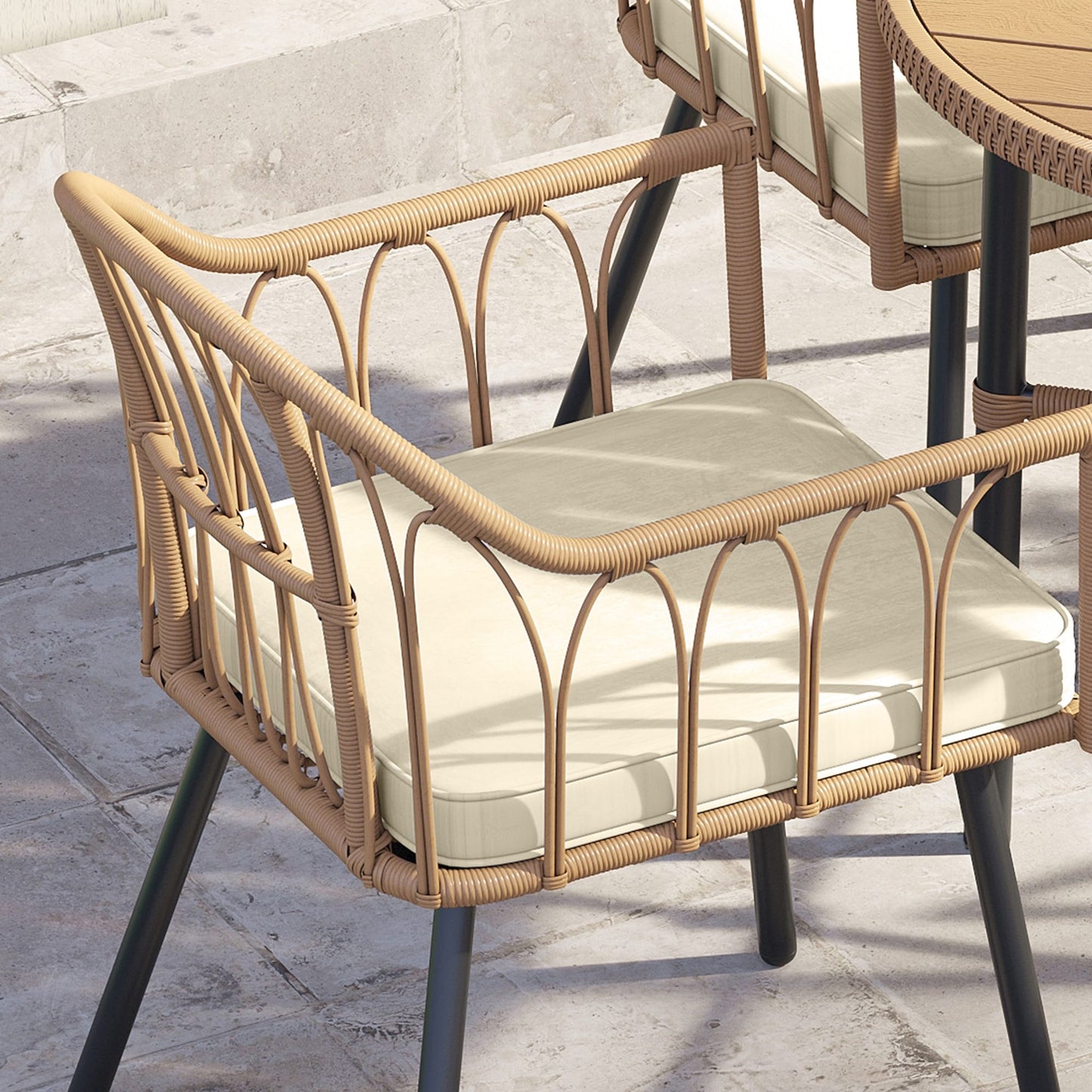 Ensemble de salle à manger d'extérieur en rotin Moasis 5 pièces, chaises et table en osier avec trou pour parasol