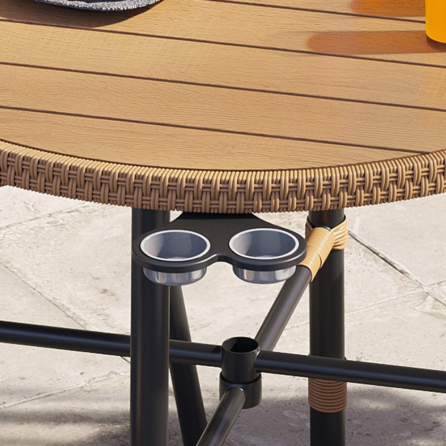 Ensemble de salle à manger d'extérieur en rotin Moasis 5 pièces, chaises et table en osier avec trou pour parasol