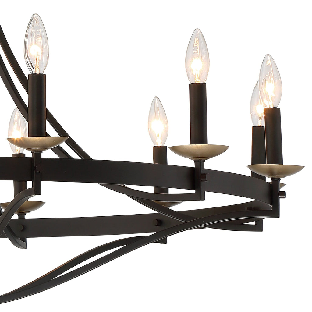 Lustre Fidenza à 12 lumières, style Empire, style ferme moderne, avec roue de chariot et UL - D40'' * H135''