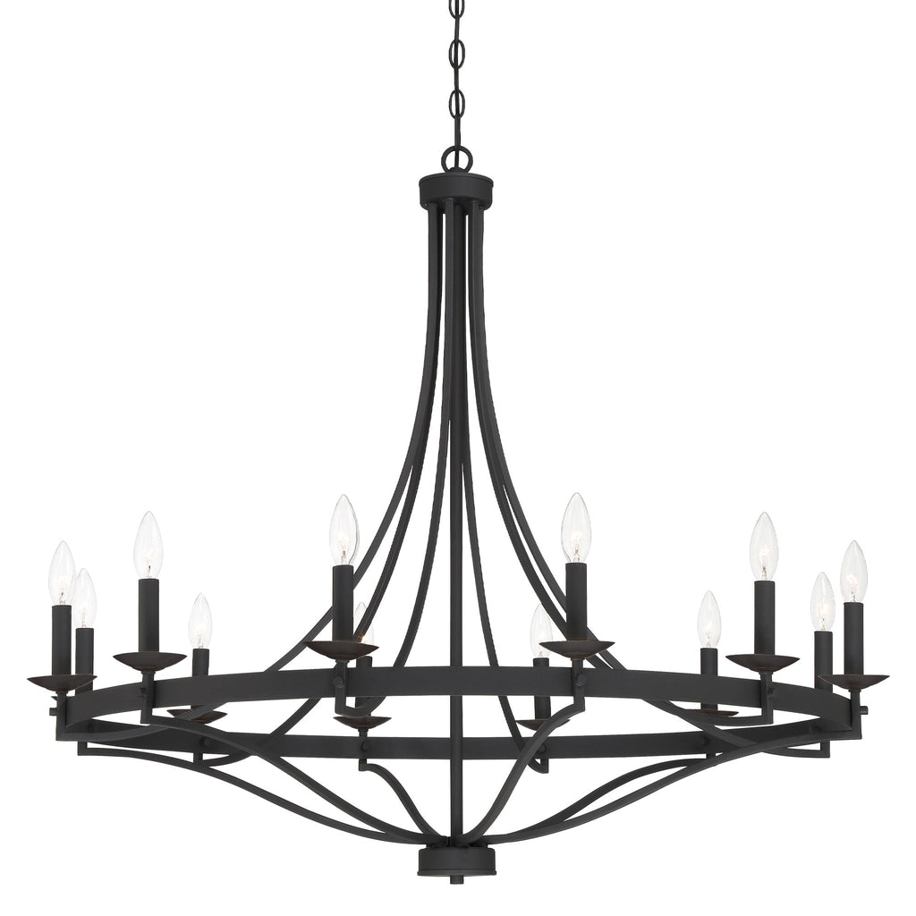Lustre Fidenza à 12 lumières, style Empire, style ferme moderne, avec roue de chariot et UL - D40'' * H135''